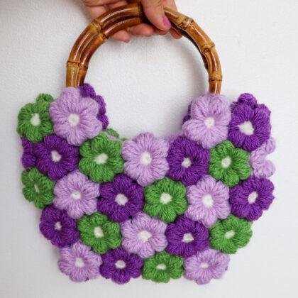 Sac crocheté main - puff flowers